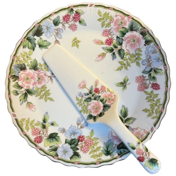 Vtg 1970s ANDREA BY SADEK Cake Plate & Server Porcelain Floral Raspberries - Picture 3 of 15